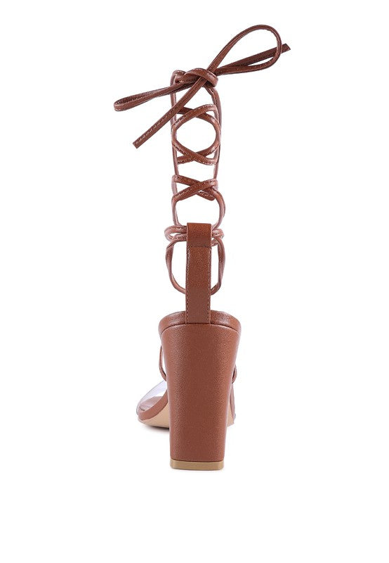 High cult strappy tie-up block heels