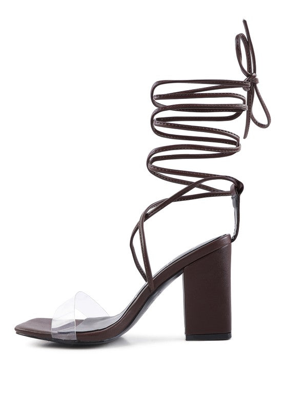 High cult strappy tie-up block heels