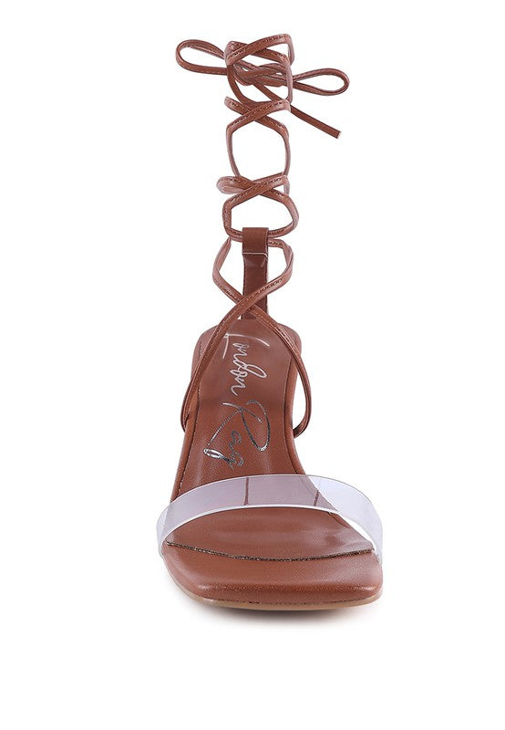 High cult strappy tie-up block heels