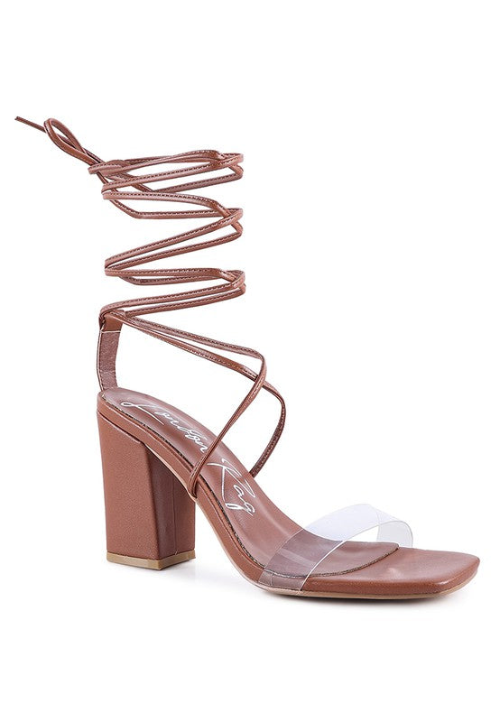 High cult strappy tie-up block heels