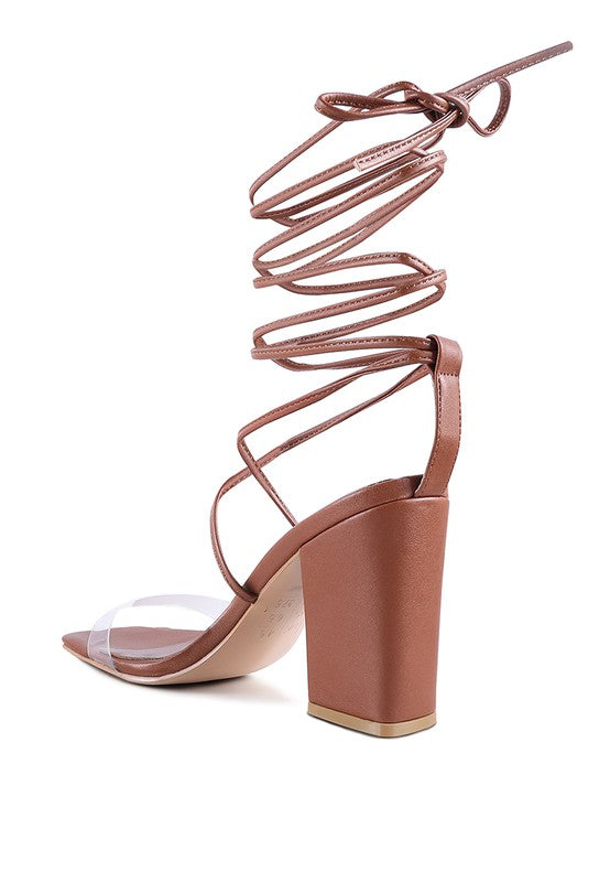 High cult strappy tie-up block heels