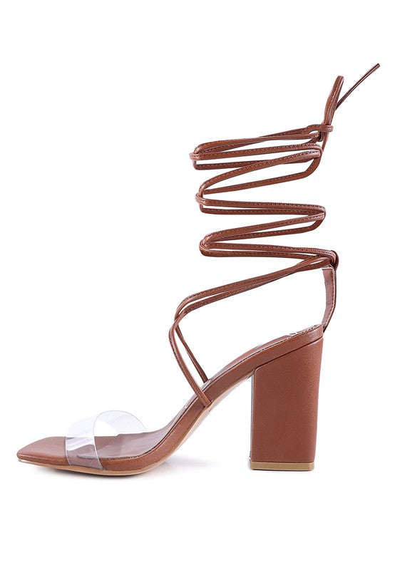 High cult strappy tie-up block heels