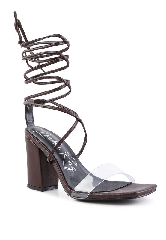 High cult strappy tie-up block heels