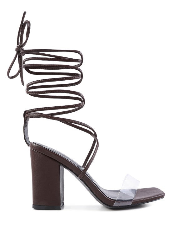 High cult strappy tie-up block heels
