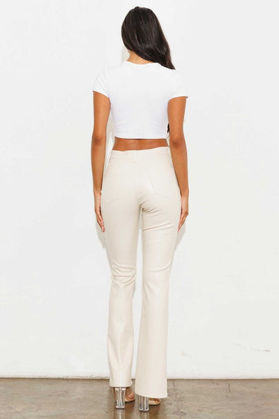 Cream front slit bootcut pants