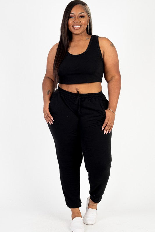 Plus French Terry Cropped Tank Top & Joggers Set