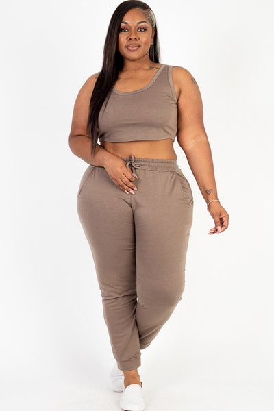 Plus French Terry Cropped Tank Top & Joggers Set
