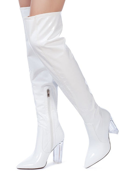 noire thigh high long boots in patent pu