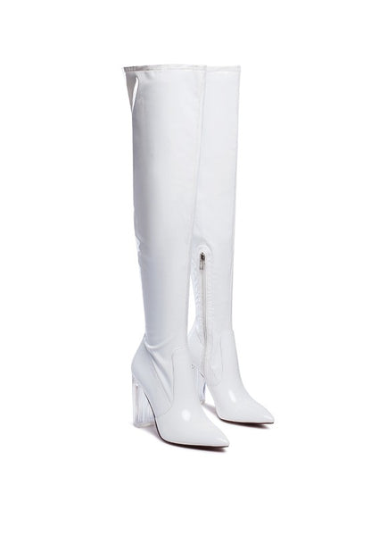 noire thigh high long boots in patent pu