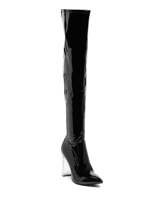 noire thigh high long boots in patent pu