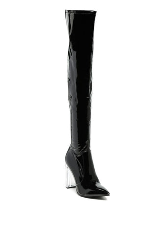 noire thigh high long boots in patent pu