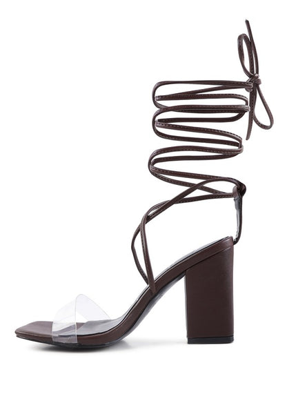 High cult strappy tie-up block heels