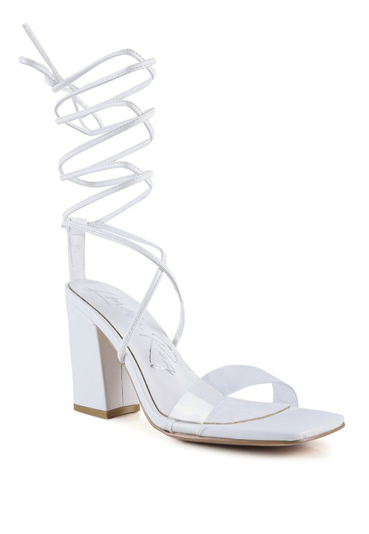High cult strappy tie-up block heels