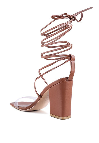 High cult strappy tie-up block heels
