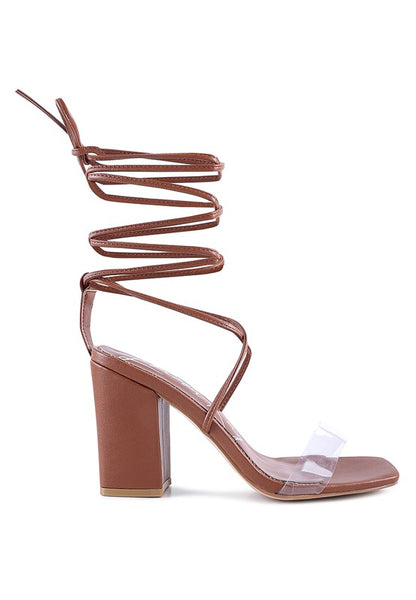 High cult strappy tie-up block heels