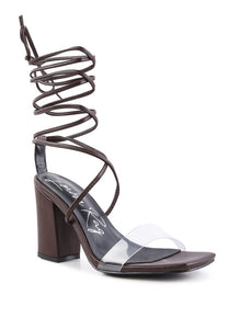 High cult strappy tie-up block heels