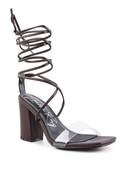 High cult strappy tie-up block heels