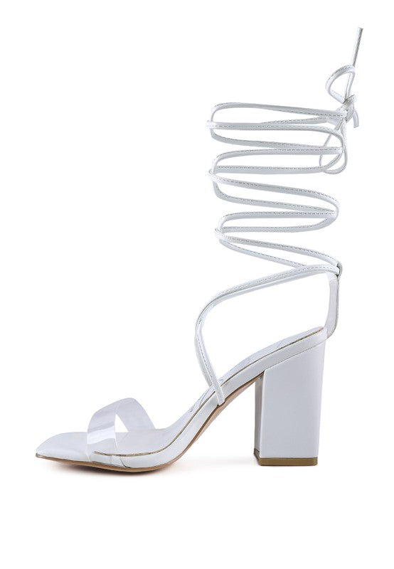 High cult strappy tie-up block heels
