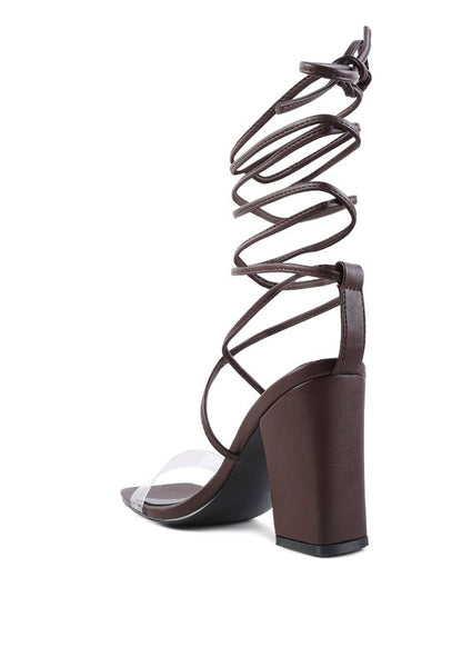 High cult strappy tie-up block heels