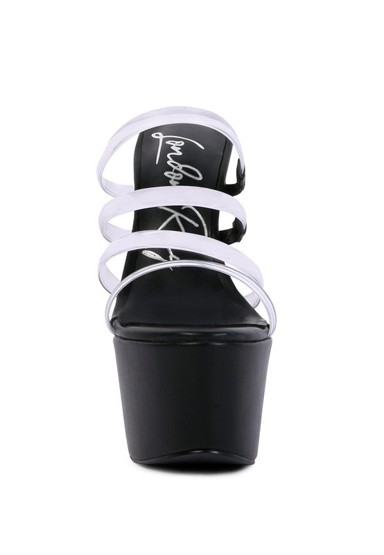 Shots up ultra high heel clear straps sandals