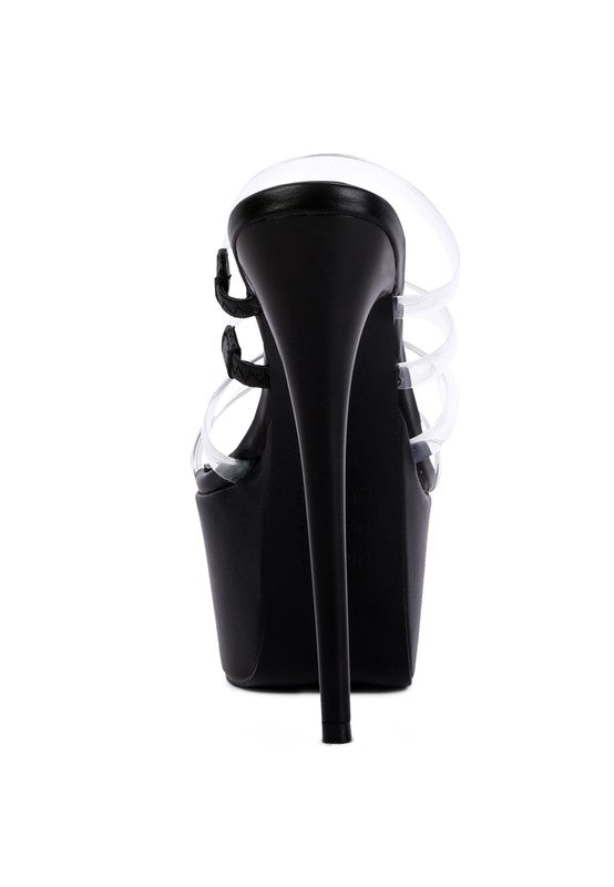 Shots up ultra high heel clear straps sandals