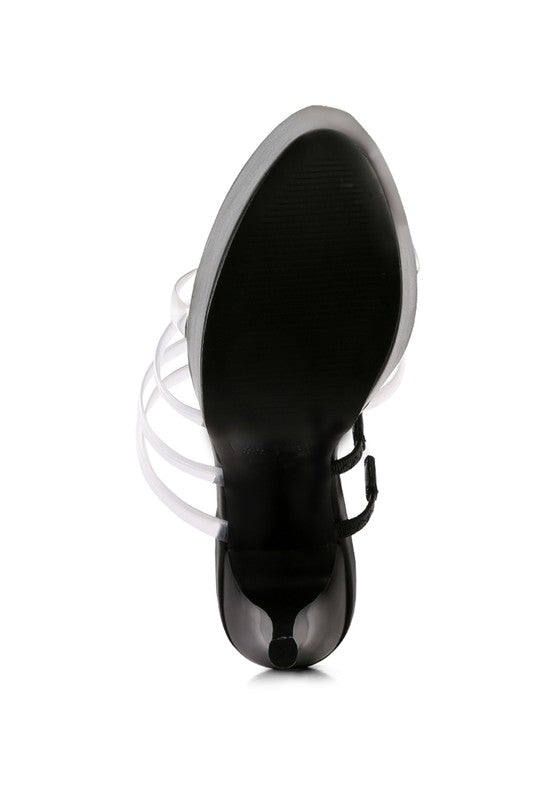 Shots up ultra high heel clear straps sandals