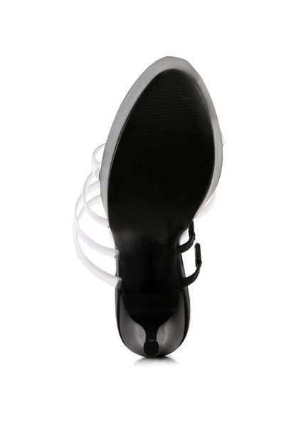 Shots up ultra high heel clear straps sandals
