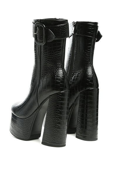 Croc High Block Heeled Chunky Ankle Boots