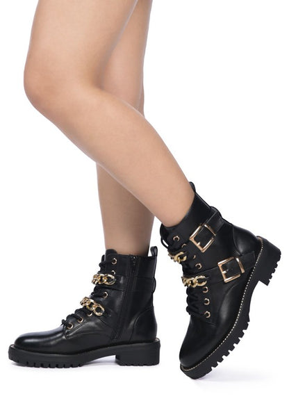 Girl talk metal chain detail bike boot