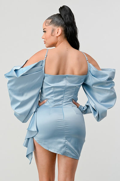 Elegant Puff Shoulder Satin Mini Dress