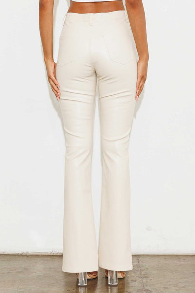 Cream front slit bootcut pants