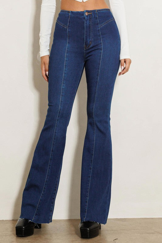 Dark blue high waisted flare jeans