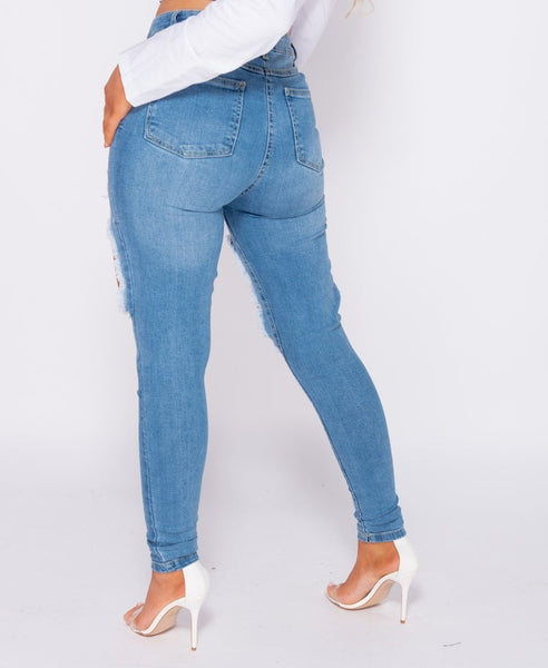 extreme distressed high waist skinny jeans