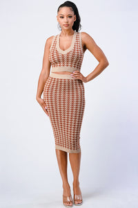 luxe gingham rib knit top and skirt sets